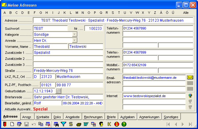 Hauptfenster Programm Handwerk