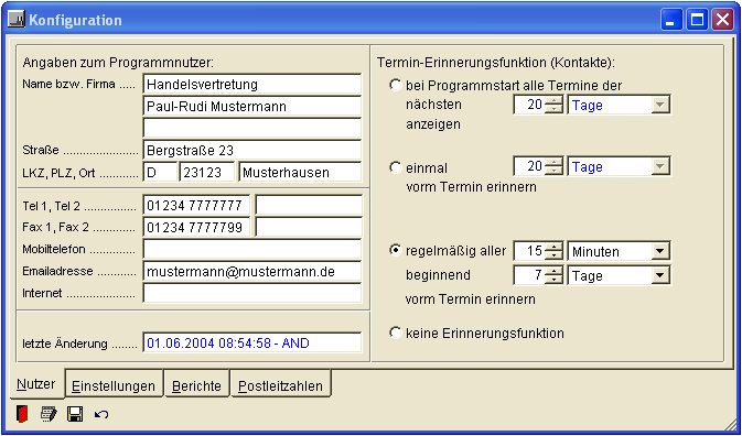Konfiguration des Programmes